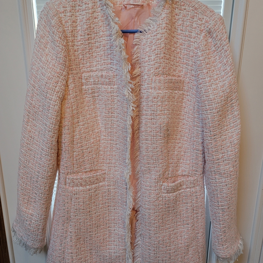 VENUS Pink/White/silver Tweed Women's Blazer With Matching Scarf